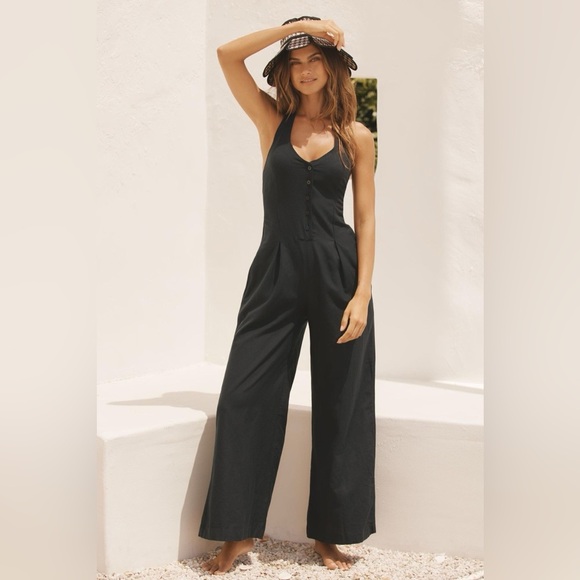 L*SPACE Alena Halter Wide Leg Linen Jumpsuit - Picture 1 of 5